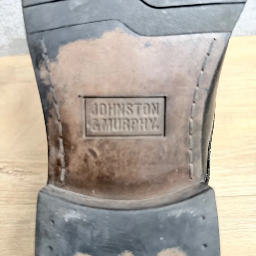 Johnston‎ & Murphy Boots Mens 11.5 Black Leather Lace Up Cap Toe Brogue Detail